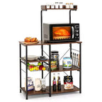 Costway Scaffale da Panettiere Vintage a 4 Livelli con Cesto e 5 Ganci per Cucina e Forno a Microonde