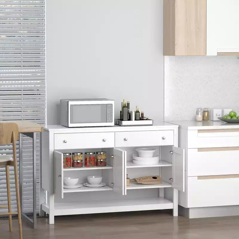 HOMCOM Madia moderna 47, mobile da buffet, credenza con ripiani regolabili e cassetti, per soggiorno, bianco