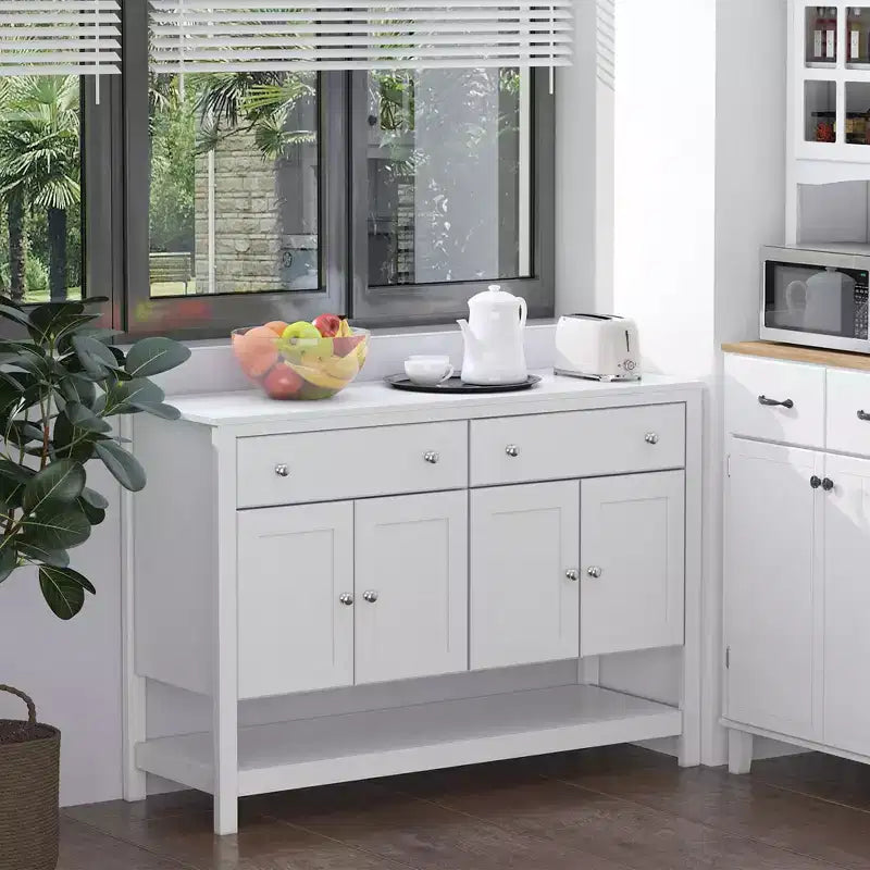 HOMCOM Madia moderna 47, mobile da buffet, credenza con ripiani regolabili e cassetti, per soggiorno, bianco