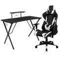 Postazione da Gaming BlackArc Delta: Sedia reclinabile con supporto lombare e poggiatesta; Scrivania con gancio per cuffie/portabicchieri staccabile e supporto per monitor