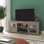 Mobile TV Emma e Oliver per TV fino a 80" - Consolle multimediale da 65" con classiche ante interamente in vetro e 3 ripiani regolabili