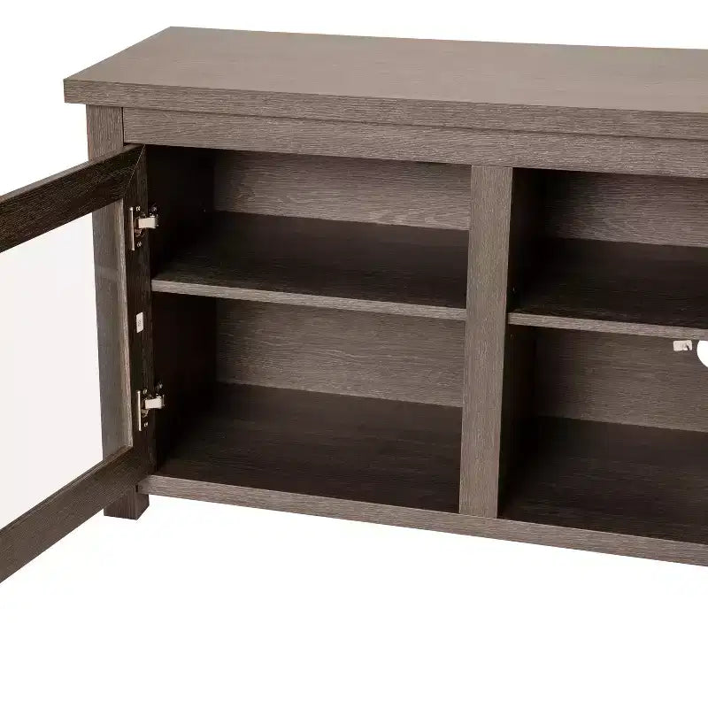 Mobile TV Emma e Oliver per TV fino a 80" - Consolle multimediale da 65" con classiche ante interamente in vetro e 3 ripiani regolabili