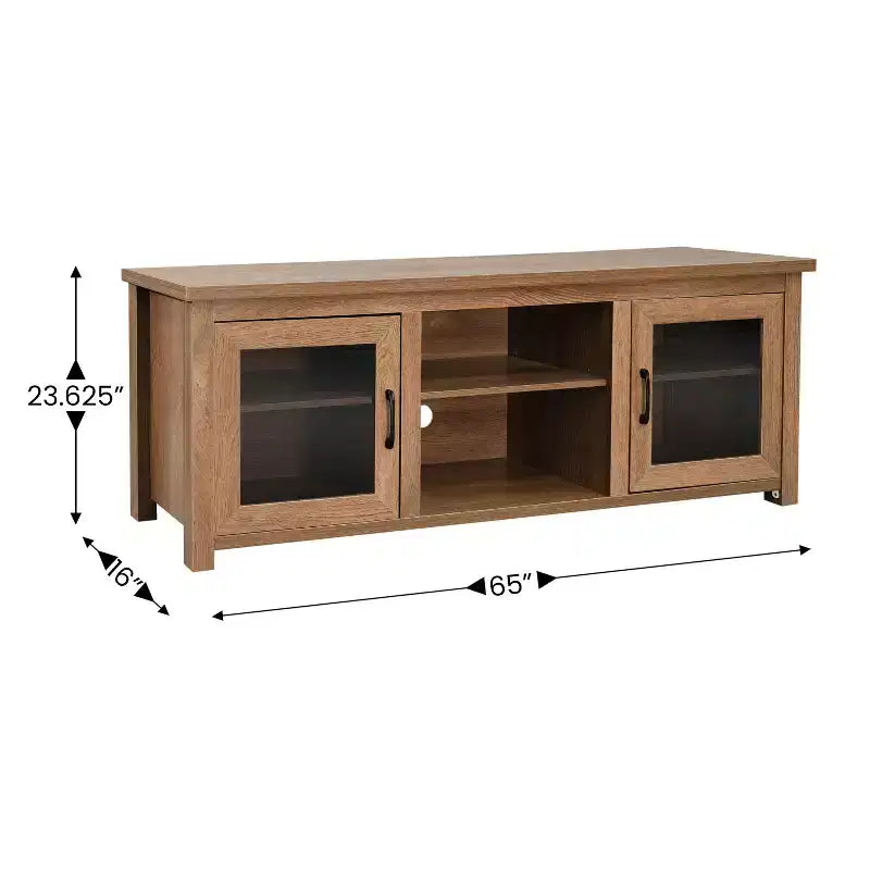 Mobile TV Emma e Oliver per TV fino a 80" - Consolle multimediale da 65" con classiche ante interamente in vetro e 3 ripiani regolabili