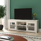 Mobile TV Emma e Oliver per TV fino a 80" - Consolle multimediale da 65" con classiche ante interamente in vetro e 3 ripiani regolabili