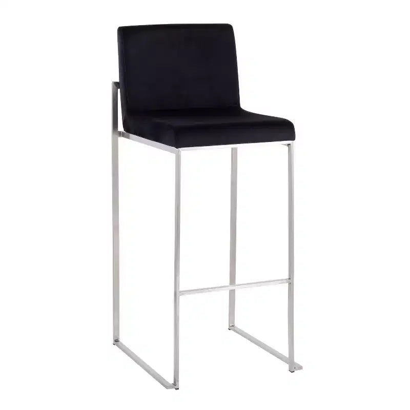 Set di 2 sgabelli da bar Fuji con schienale alto in acciaio inossidabile/velluto - LumiSource