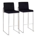 Set of 2 Fuji High Back Stainless Steel/Velvet Barstools - LumiSource