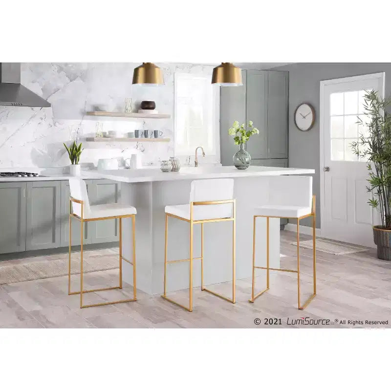 Set di 2 sgabelli da bar alti Fuji in acciaio inossidabile/velluto con gambe dorate - LumiSource