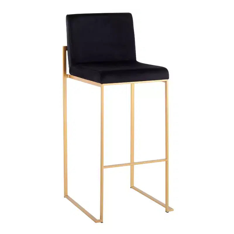 Set di 2 sgabelli da bar alti Fuji in acciaio inossidabile/velluto con gambe dorate - LumiSource