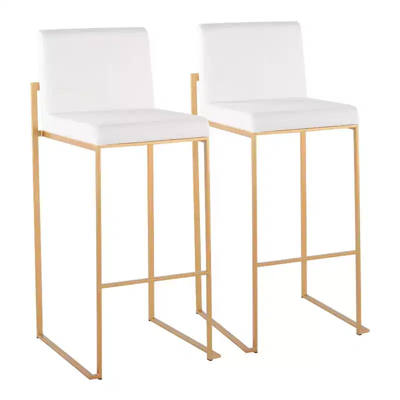 Set di 2 sgabelli da bar alti Fuji in acciaio inossidabile/velluto con gambe dorate - LumiSource