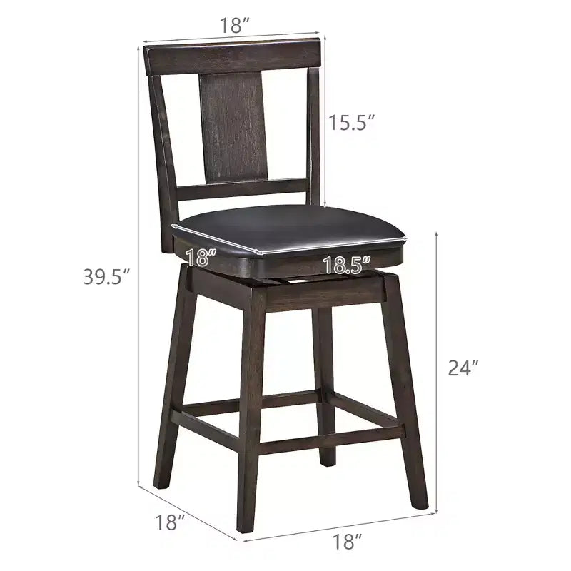 Costway Sgabello da Bar Girevole da 1/2/3/4 Pezzi, 61 cm, con Rivestimento, Altezza Contatore, con Gambe in Legno di Caucciù