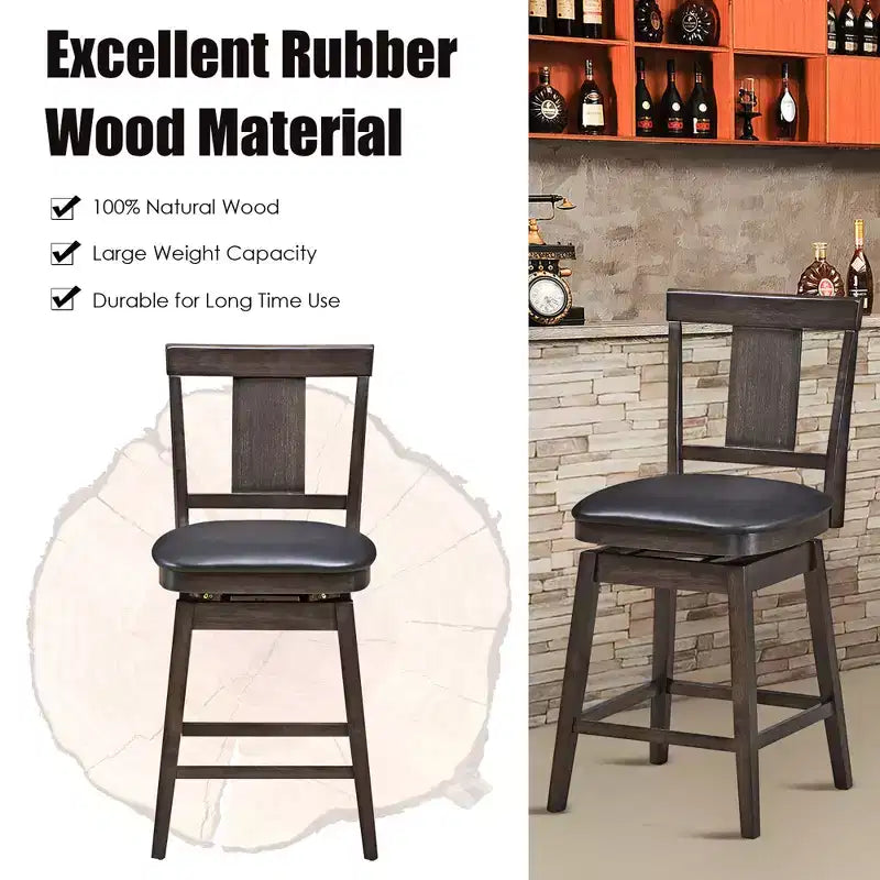 Costway Sgabello da Bar Girevole da 1/2/3/4 Pezzi, 61 cm, con Rivestimento, Altezza Contatore, con Gambe in Legno di Caucciù