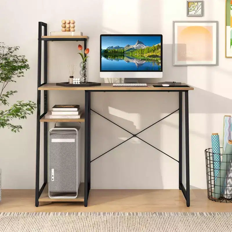 Scrivania da ufficio Costway con libreria porta PC e struttura in metallo, scrivania per studio