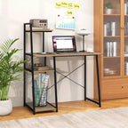 Scrivania da ufficio Costway con libreria porta PC e struttura in metallo, scrivania per studio