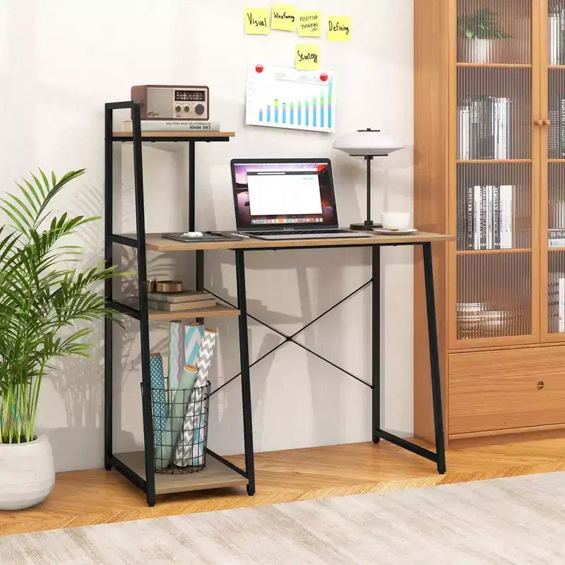 Scrivania da ufficio Costway con libreria porta PC e struttura in metallo, scrivania per studio