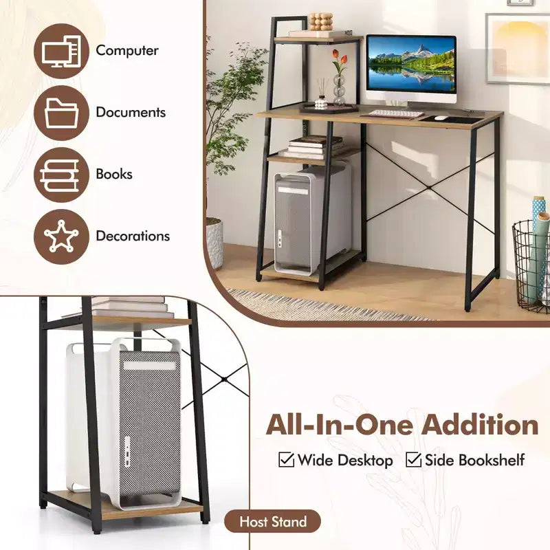 Scrivania da ufficio Costway con libreria porta PC e struttura in metallo, scrivania per studio
