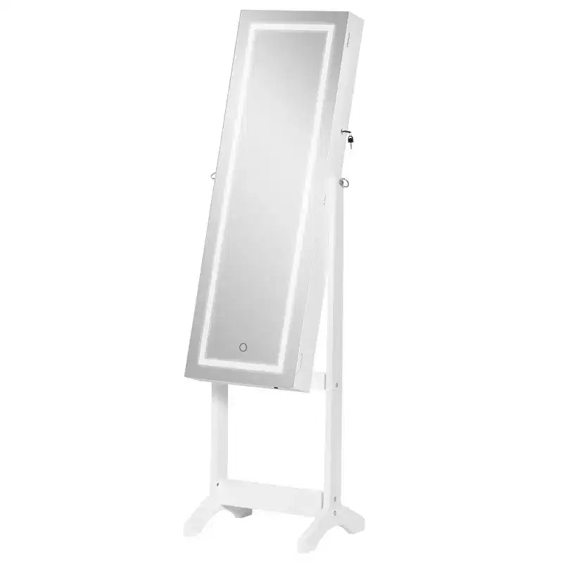 HOMCOM Armadio Portagioie con Specchio a Figura Intera e Luci LED, Organizer Gioielli con 4 Angoli Regolabili e Chiave