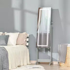 HOMCOM Armadio Portagioie con Specchio a Figura Intera e Luci LED, Organizer Gioielli con 4 Angoli Regolabili e Chiave