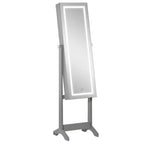 HOMCOM Armadio Portagioie con Specchio a Figura Intera e Luci LED, Organizer Gioielli con 4 Angoli Regolabili e Chiave