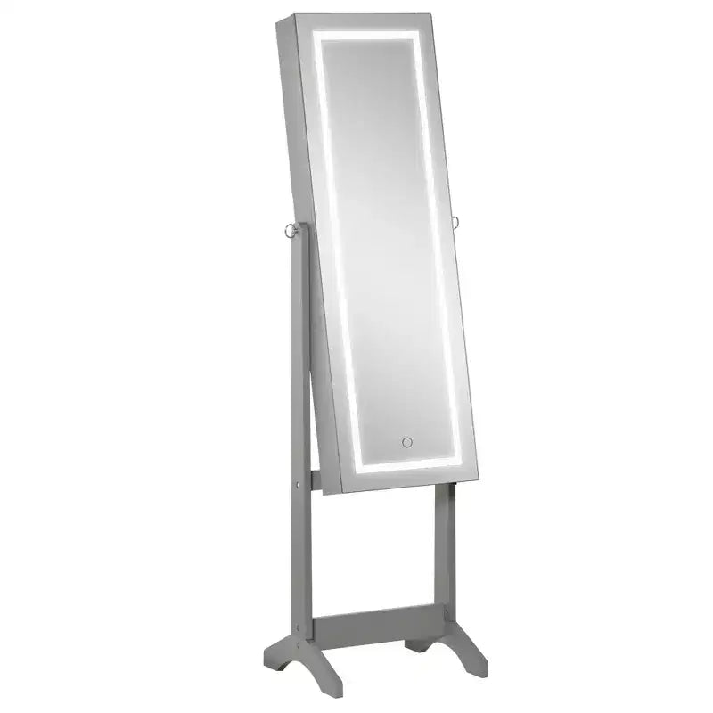 HOMCOM Armadio Portagioie con Specchio a Figura Intera e Luci LED, Organizer Gioielli con 4 Angoli Regolabili e Chiave