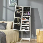 HOMCOM Armadio Portagioie con Specchio a Figura Intera e Luci LED, Organizer Gioielli con 4 Angoli Regolabili e Chiave