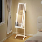 HOMCOM Armadio Portagioie con Specchio a Figura Intera e Luci LED, Organizer Gioielli con 4 Angoli Regolabili e Chiave