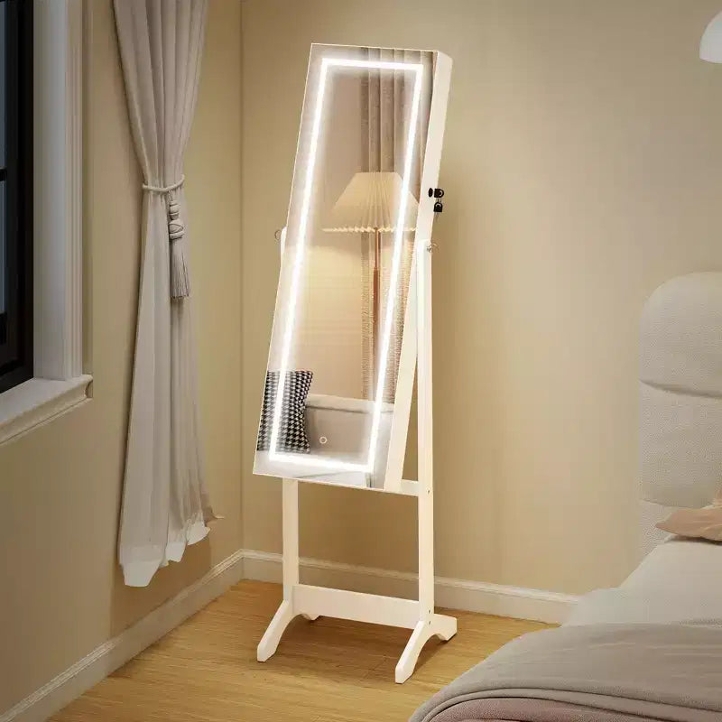 HOMCOM Armadio Portagioie con Specchio a Figura Intera e Luci LED, Organizer Gioielli con 4 Angoli Regolabili e Chiave