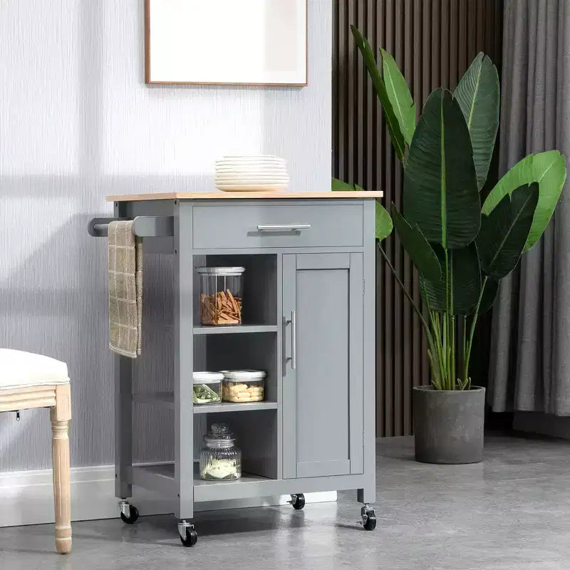 HOMCOM Carrello da Cucina Compatto con Ruote, Carrello Multiuso con Ripiano e Cassetto per Sala da Pranzo