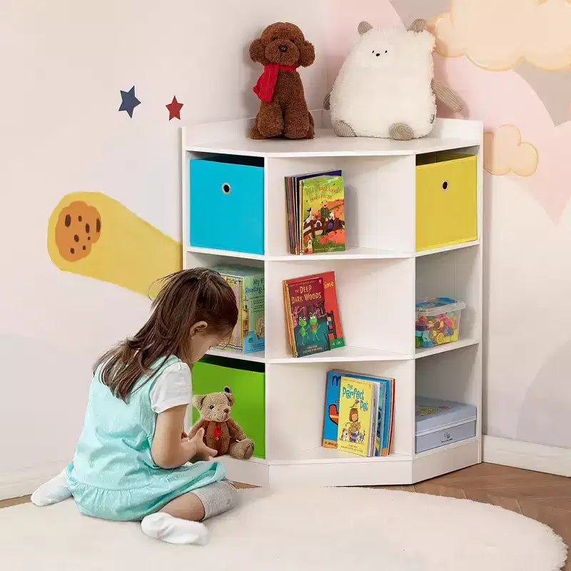HOMCOM Mobile da Armadio per Bambini in Legno, Angolare Autoportante, Cassetti Contenitori per Giocattoli Vestiti Libri, Comò, Libreria per Bambini, Mensola Espositiva, Guardaroba per Camera da Letto con Dispositivo Antiribaltamento, Cassetti