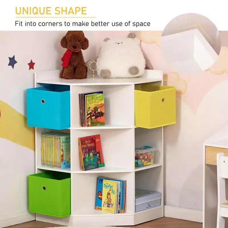 HOMCOM Mobile da Armadio per Bambini in Legno, Angolare Autoportante, Cassetti Contenitori per Giocattoli Vestiti Libri, Comò, Libreria per Bambini, Mensola Espositiva, Guardaroba per Camera da Letto con Dispositivo Antiribaltamento, Cassetti