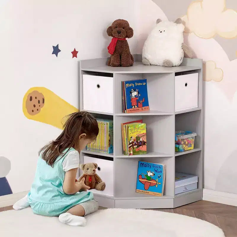 HOMCOM Mobile da Armadio per Bambini in Legno, Angolare Autoportante, Cassetti Contenitori per Giocattoli Vestiti Libri, Comò, Libreria per Bambini, Mensola Espositiva, Guardaroba per Camera da Letto con Dispositivo Antiribaltamento, Cassetti