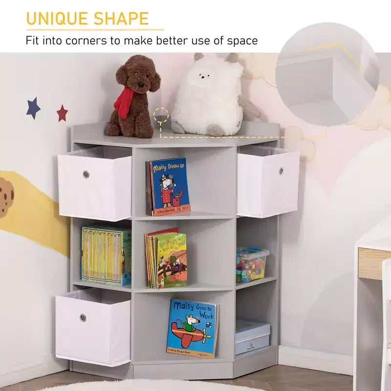 HOMCOM Mobile da Armadio per Bambini in Legno, Angolare Autoportante, Cassetti Contenitori per Giocattoli Vestiti Libri, Comò, Libreria per Bambini, Mensola Espositiva, Guardaroba per Camera da Letto con Dispositivo Antiribaltamento, Cassetti