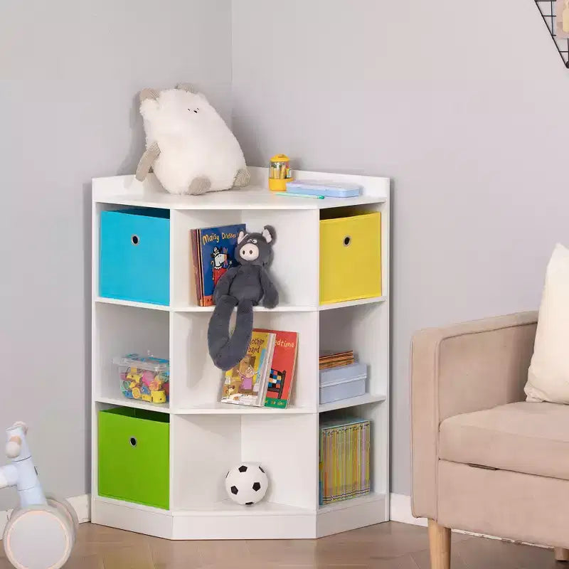 HOMCOM Mobile da Armadio per Bambini in Legno, Angolare Autoportante, Cassetti Contenitori per Giocattoli Vestiti Libri, Comò, Libreria per Bambini, Mensola Espositiva, Guardaroba per Camera da Letto con Dispositivo Antiribaltamento, Cassetti