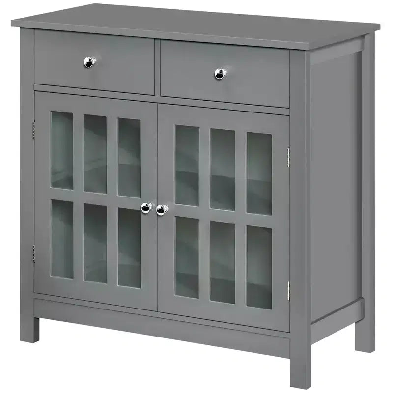 HOMCOM Credenza, Mobile Contenitore con Ante in Vetro, Ripiani Regolabili e 2 Cassetti per Cucina