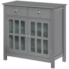 HOMCOM Credenza, Mobile Contenitore con Ante in Vetro, Ripiani Regolabili e 2 Cassetti per Cucina
