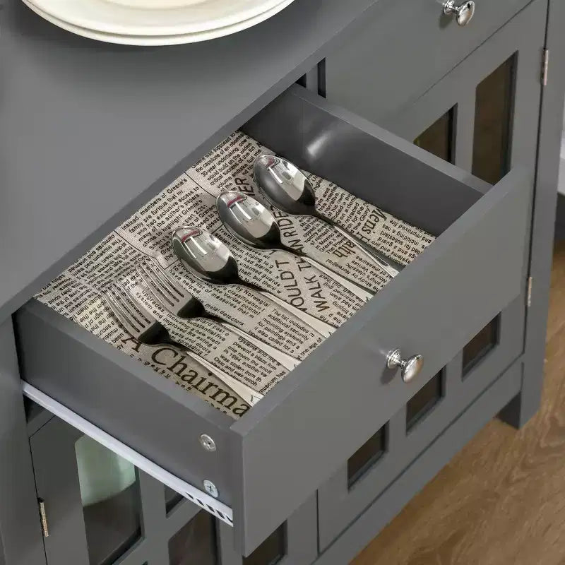 HOMCOM Credenza, Mobile Contenitore con Ante in Vetro, Ripiani Regolabili e 2 Cassetti per Cucina