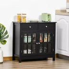 HOMCOM Credenza, Mobile Contenitore con Ante in Vetro, Ripiani Regolabili e 2 Cassetti per Cucina