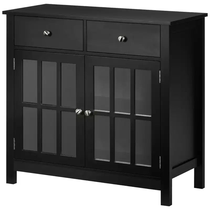 HOMCOM Credenza, Mobile Contenitore con Ante in Vetro, Ripiani Regolabili e 2 Cassetti per Cucina