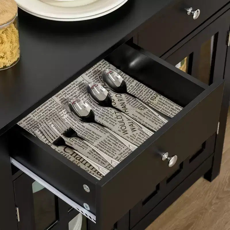 HOMCOM Credenza, Mobile Contenitore con Ante in Vetro, Ripiani Regolabili e 2 Cassetti per Cucina