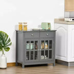 HOMCOM Credenza, Mobile Contenitore con Ante in Vetro, Ripiani Regolabili e 2 Cassetti per Cucina