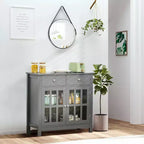 HOMCOM Credenza, Mobile Contenitore con Ante in Vetro, Ripiani Regolabili e 2 Cassetti per Cucina