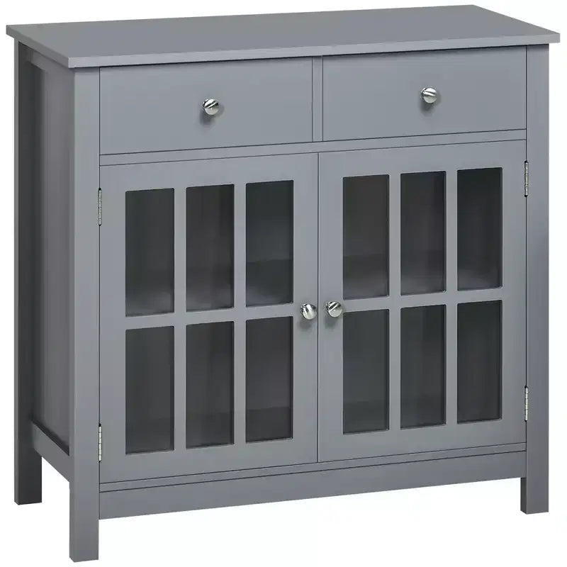HOMCOM Credenza, Mobile Contenitore con Ante in Vetro, Ripiani Regolabili e 2 Cassetti per Cucina
