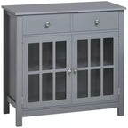HOMCOM Credenza, Mobile Contenitore con Ante in Vetro, Ripiani Regolabili e 2 Cassetti per Cucina
