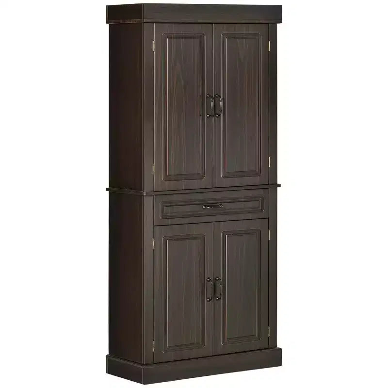HOMCOM Dispensa da Cucina Autoportante da 180 cm con 4 Ante e 2 Grandi Armadietti, Mobile Contenitore Alto con Ampio Cassetto per Cucina Sala da Pranzo