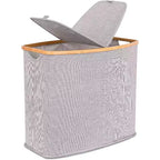BirdRock Home Divided Bamboo & Canvas Hamper - Grey