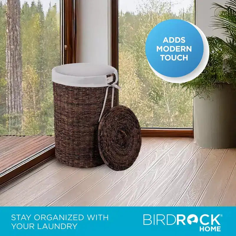 Cesta portabiancheria BirdRock Home Abaca con fodera - Espresso