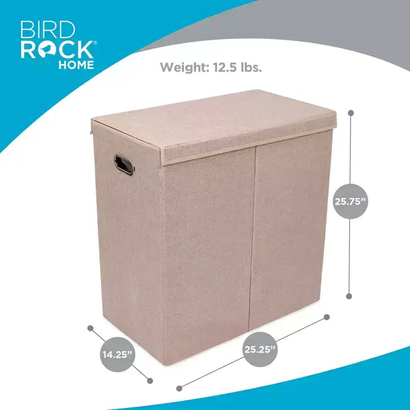 Cesto portabiancheria doppio BirdRock Home con coperchio e fodera rimovibile - Crema