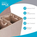 Cesto portabiancheria doppio BirdRock Home con coperchio e fodera rimovibile - Crema