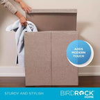Cesto portabiancheria doppio BirdRock Home con coperchio e fodera rimovibile - Crema