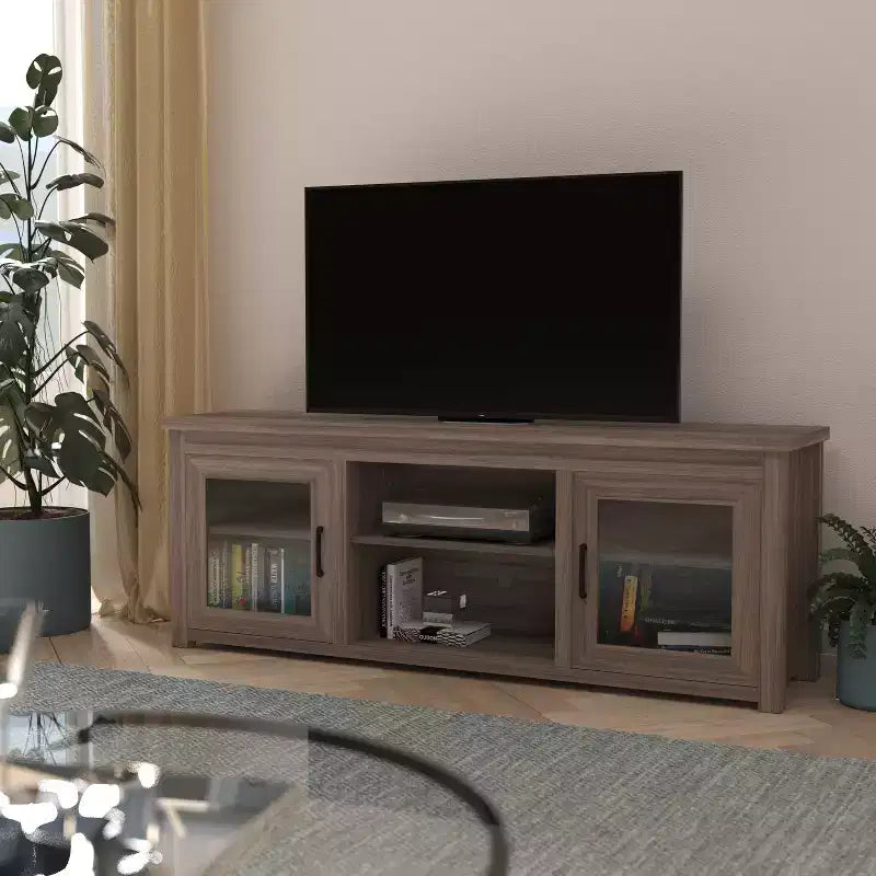 Merrick Lane Mobile TV Tradizionale con Anta in Vetro da 65" per TV fino a 80"