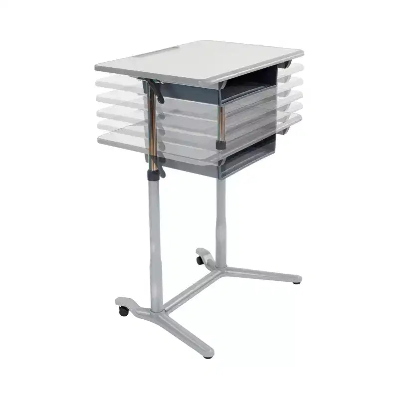 Scrivania Mobile 3S ECR4Kids a Giorno, per sedersi, stare in piedi e contenere, Regolabile, Arredamento per Aula, Grigio